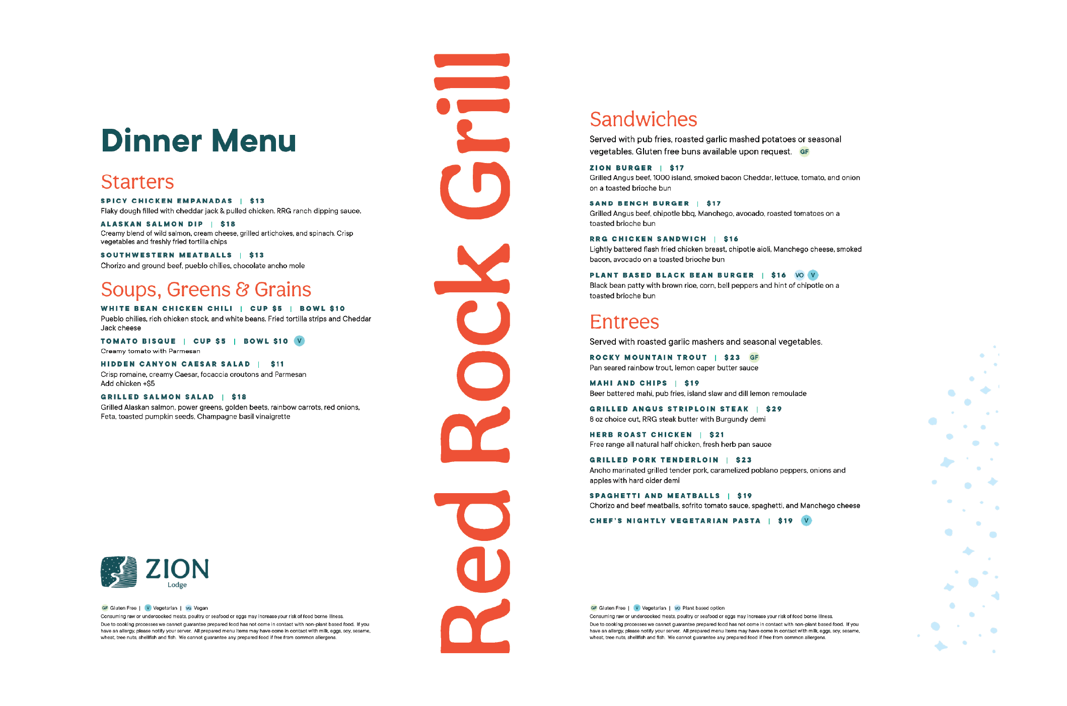 Zion National Park Lodge Red Rock Grill Menu by Megan Hillman Donovan